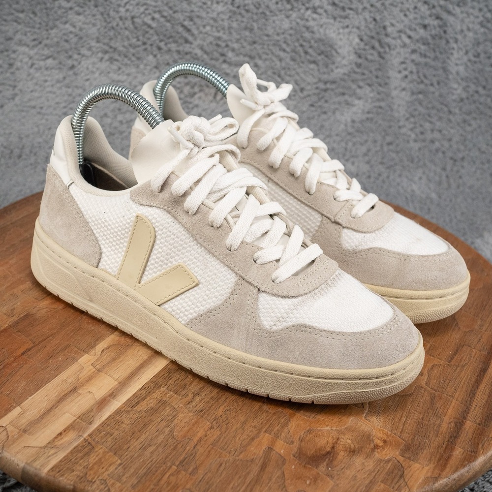 Veja V-10 Sneakers Shoes Womens 7 White Gray Suede Casual Lace Up Made In Brazil